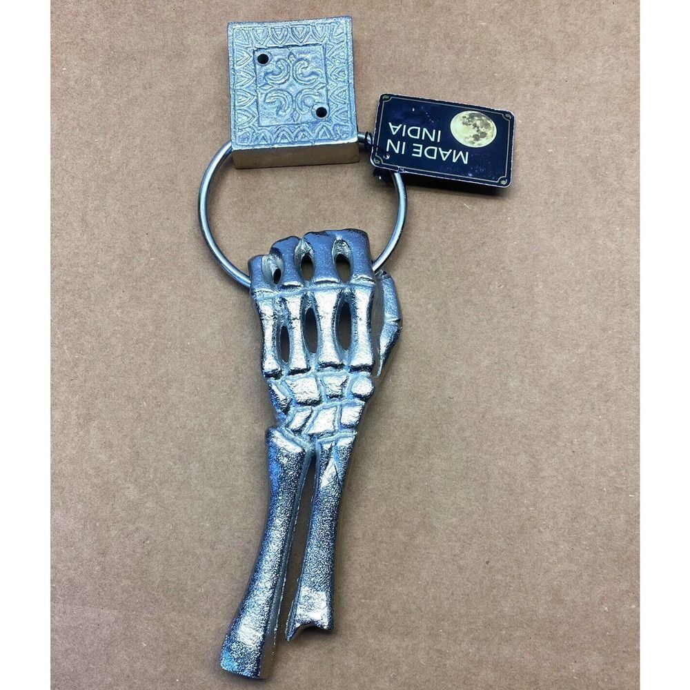 Skeleton Arm Hand Silver Metal Door Knocker Creepy Cool Halloween Gothic